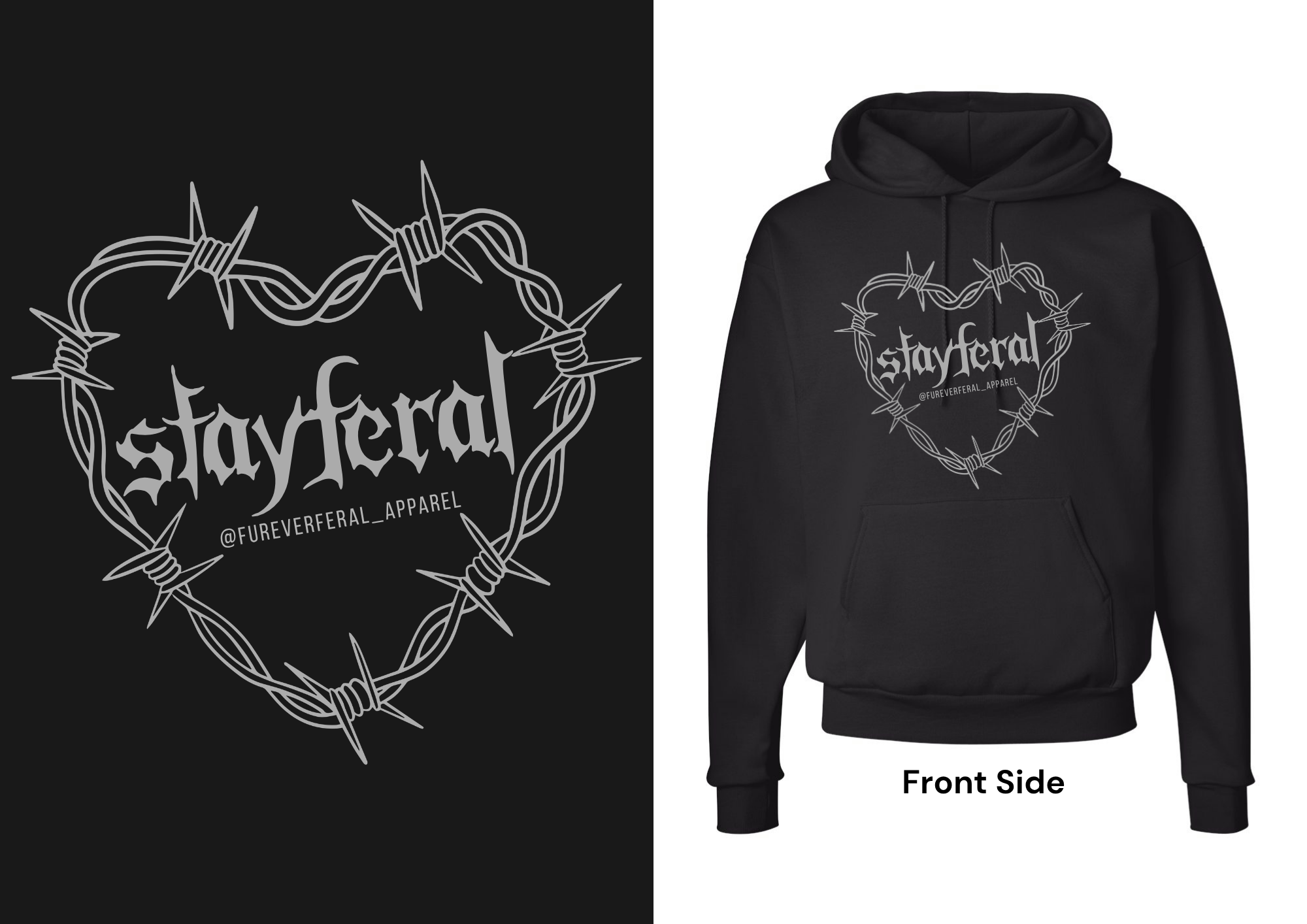 Stay Feral Heart Unisex Hoodie Black